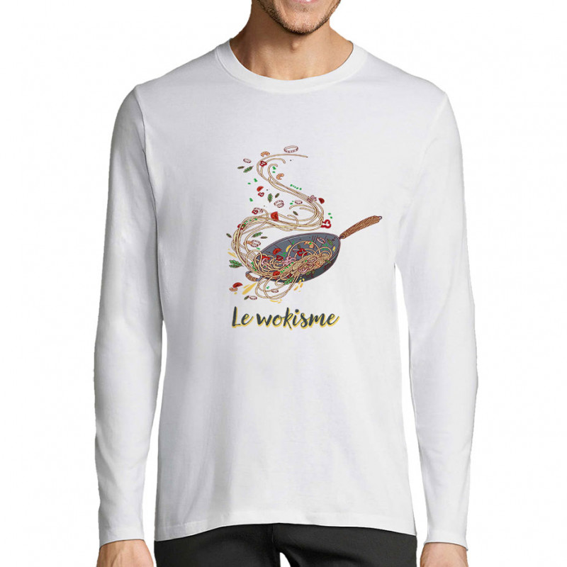T-shirt homme manches longues blanc Le wokisme (Gondrax,Humour,Fruits & Légumes)