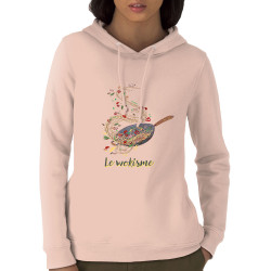 Sweat femme à capuche coton bio rose clair Le wokisme (Gondrax,Humour,Fruits & Légumes)