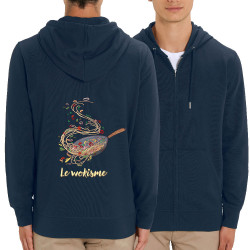 Sweat homme zippé à capuche coton bio bleu marine Le wokisme (Gondrax,Humour,Fruits & Légumes)