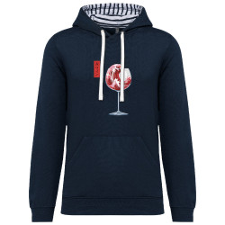 Sweat capuche à motifs unisexe bleu marine et marinière Pinard Romantique Hokusaï (Andy,Hokusaï,Alcool)