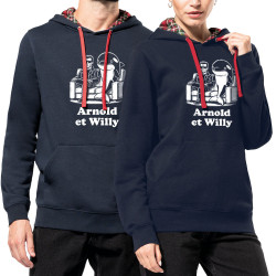 Sweat capuche à motifs unisexe bleu marine et rouge tartan Arnold et Willy (Ted Boundy,Humour,Films/Séries,Animaux)