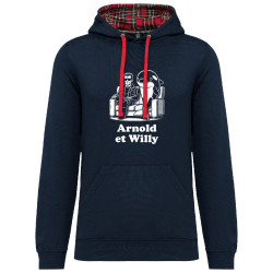 Sweat capuche à motifs unisexe bleu marine et rouge tartan Arnold et Willy (Ted Boundy,Humour,Films/Séries,Animaux)