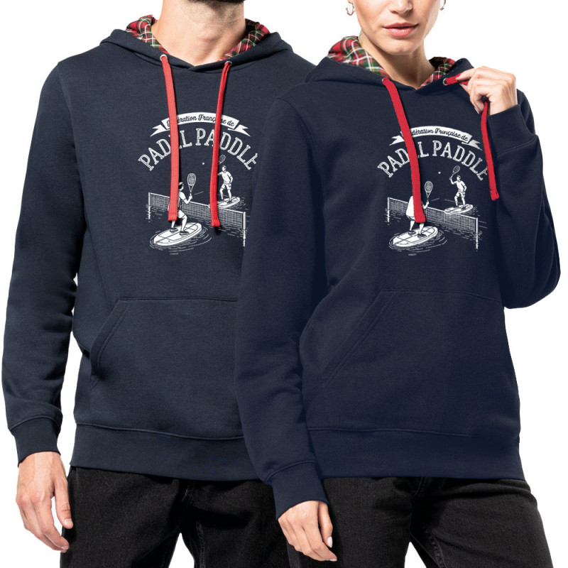 Sweat capuche à motifs unisexe bleu marine et rouge tartan Padel Paddle (Ted Boundy,Humour,Skate)
