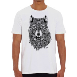 T-shirt homme coton bio blanc Bad River - The Wolf (Taïry Greene,Bad River,Animaux)