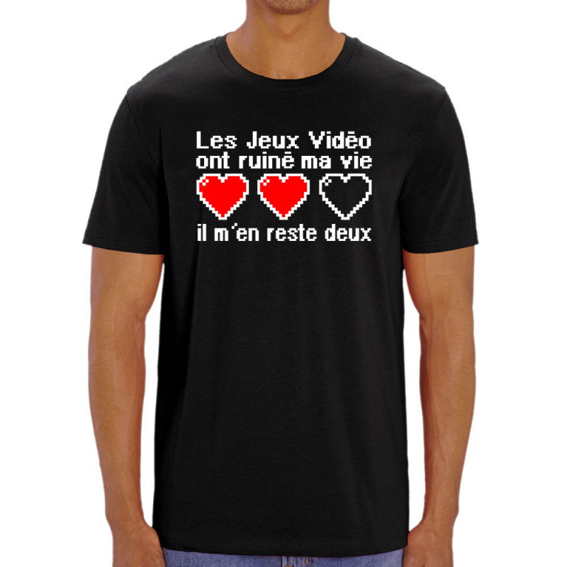 T-shirt homme coton bio noir Les jeux vidéo ont ruiné ma vie (Humour,Jeux Vidéo / Geek)