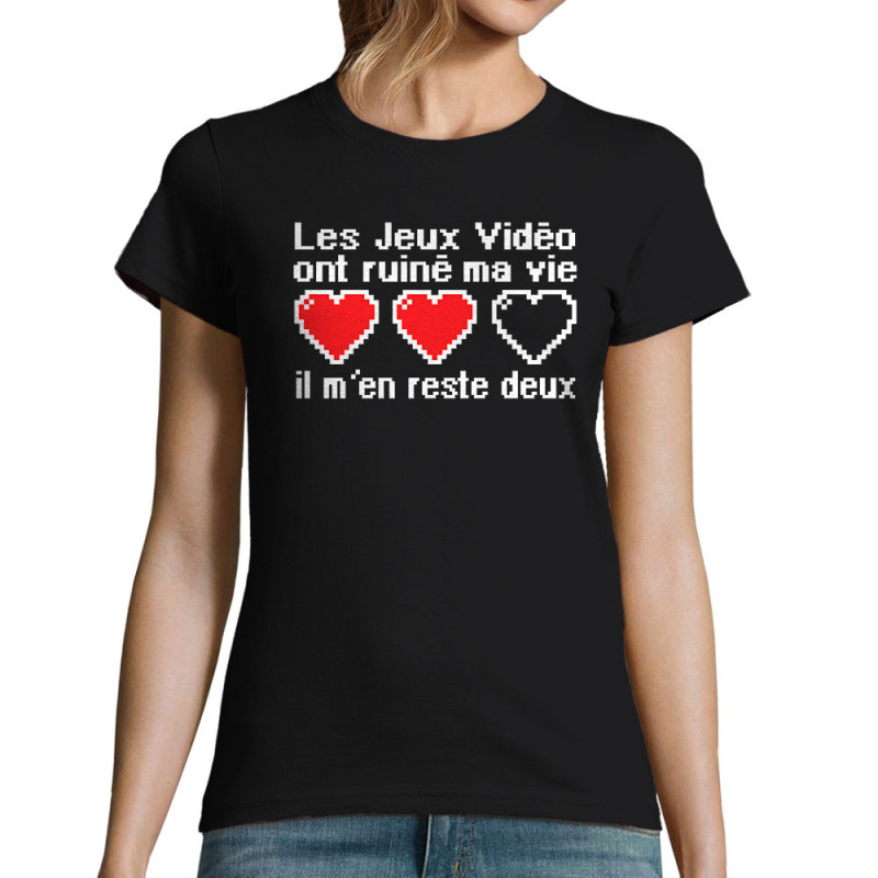 T-shirt femme noir Les jeux vidéo ont ruiné ma vie (Humour,Jeux Vidéo / Geek)
