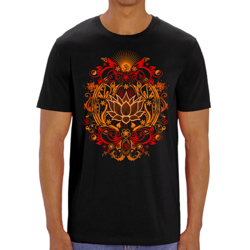 T-shirt homme coton bio noir Lotus Blossom (Gondrax,Ethnique)