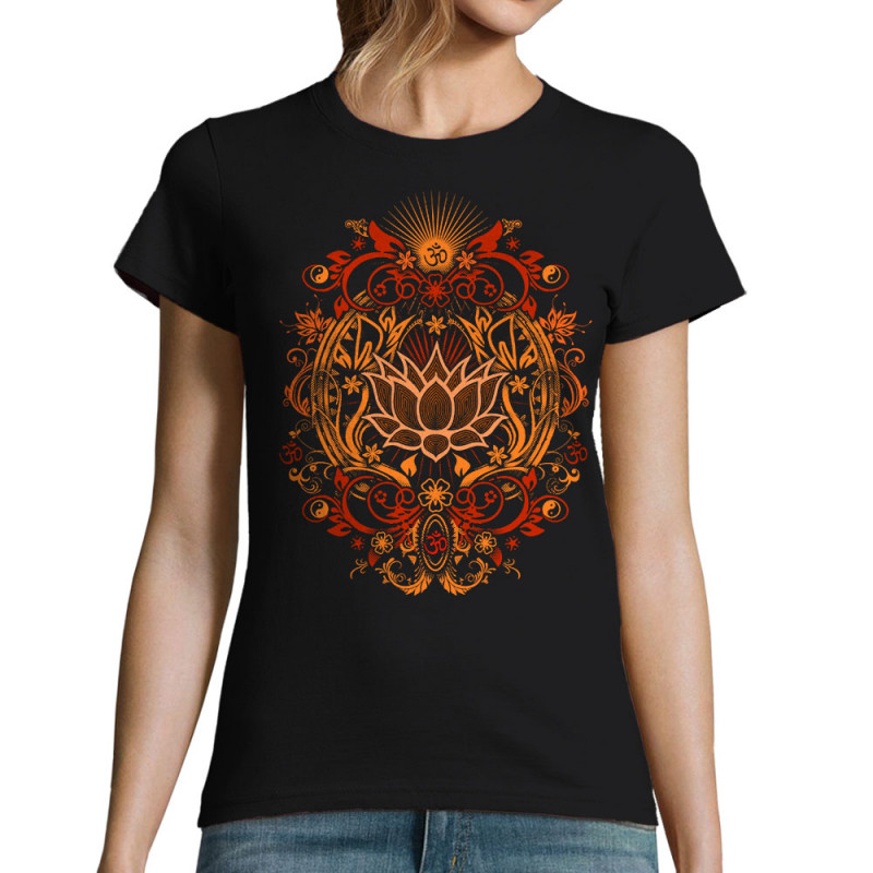 T-shirt femme noir Lotus Blossom (Gondrax,Ethnique)