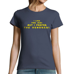 T-shirt femme bleu denim I like the Jedi but I prefere the Vendredi (Lemerou,Humour,Star Wars)