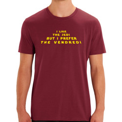 T-shirt homme coton bio bordeaux I like the Jedi but I prefere the Vendredi (Lemerou,Humour,Star Wars)