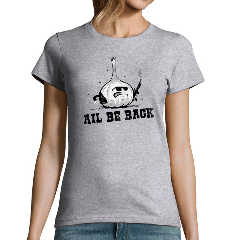 T-shirt femme gris chiné Ail Be Back (Ted Boundy,Fruits & Légumes,Humour)