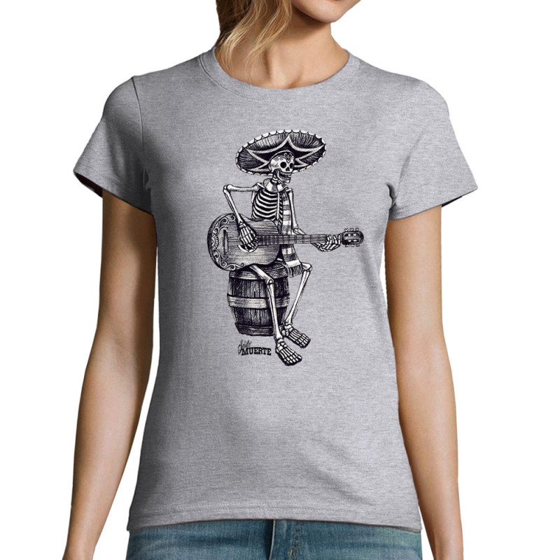 T-shirt femme gris chiné Santa Muerte - El Guitarrista (Santa Muerte,Têtes de morts,Rock & Punk)