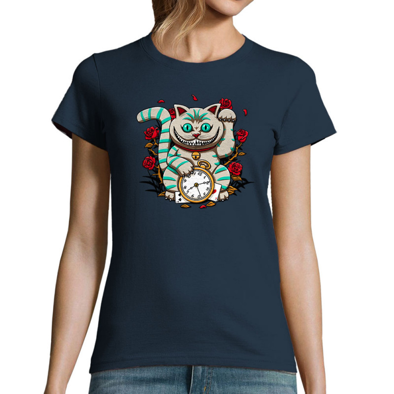 T-shirt femme bleu marine Lucky Alice Cat (Le Duc,Animaux,Chats)