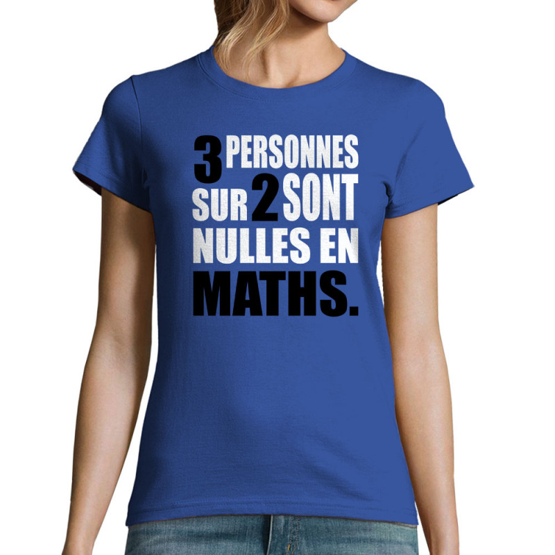 T-shirt femme bleu royal 3 personnes sur 2 (Franck,Humour,Slogans Débiles,Des chiffres et des lettres,Devoirs de vacances)
