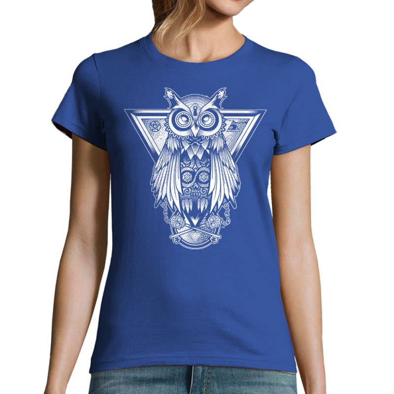 T-shirt femme bleu royal 1837 - Key Owl (Simon,1837,Animaux,Steam Punk)