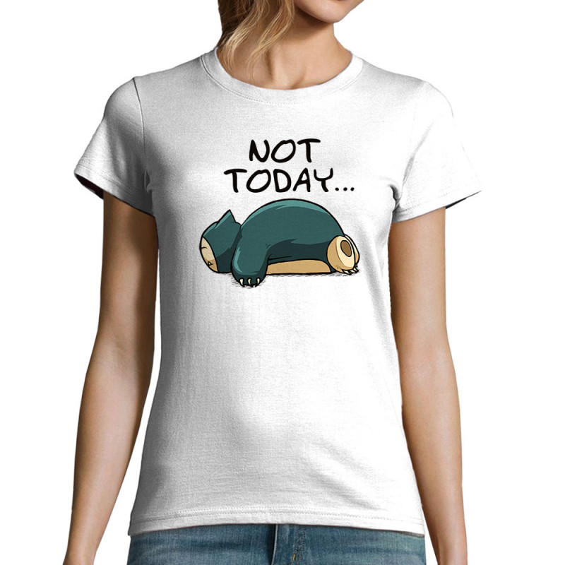T-shirt femme blanc Not Today (Le Duc,Animaux,Humour,Chats,Manga Kawaï japan)