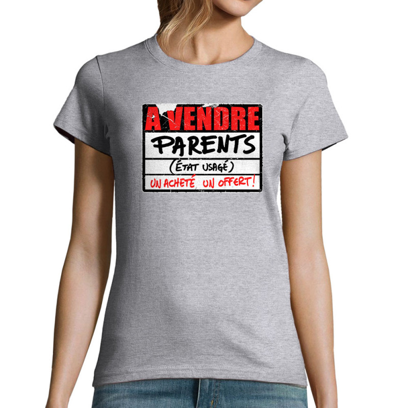 T-shirt femme gris chiné A vendre parents (Gondrax,Humour)