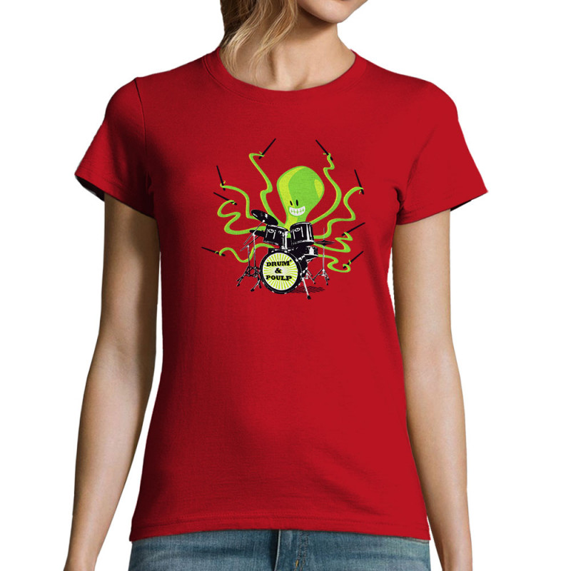 T-shirt femme rouge Poulpy Drum (Animaux,Humour,Ted Boundy)