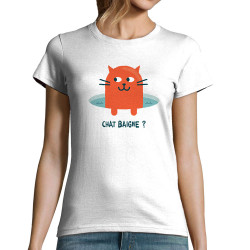 T-shirt femme blanc Chat baigne ? (Alex Kidd,Animaux,Humour,Chats)