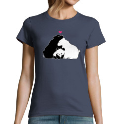 T-shirt femme bleu denim Panda Family (Fantine,Animaux)