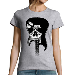 T-shirt femme gris chiné Dead Guitar (Rock & Punk,Têtes de morts)