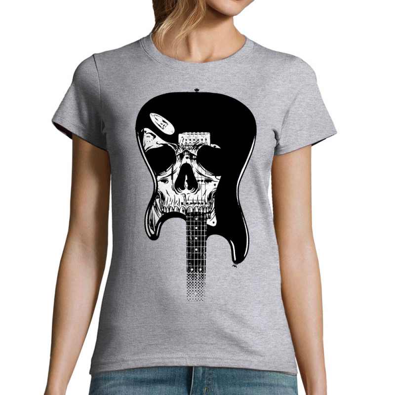 T-shirt femme gris chiné Dead Guitar (Rock & Punk,Têtes de morts)