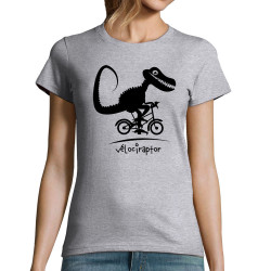 T-shirt femme gris chiné Vélociraptor (Andy,Humour,Animaux,Vélo)