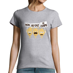 T-shirt femme gris chiné Non au gaz de chips (Alex Kidd,Humour,Fruits & Légumes)