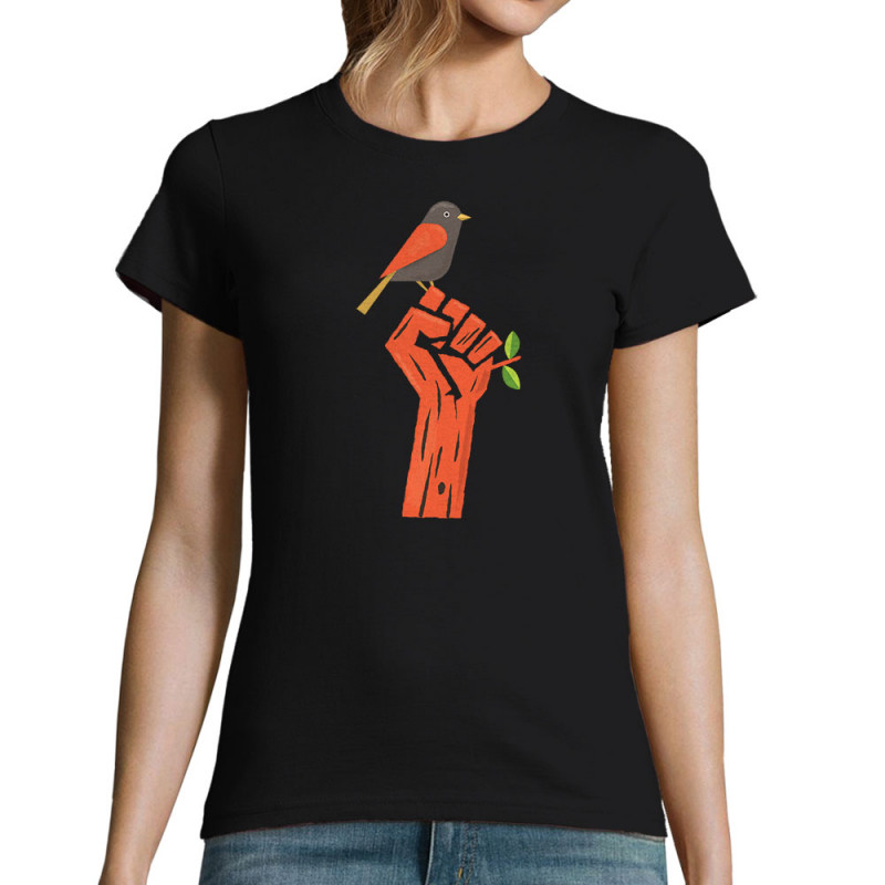 T-shirt femme noir Résiste (Alex Kidd,Ecologie)