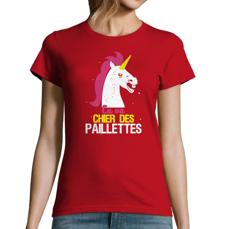 T-shirt femme rouge Ca va chier des paillettes (Animaux,Humour,Amazon,Zewa)