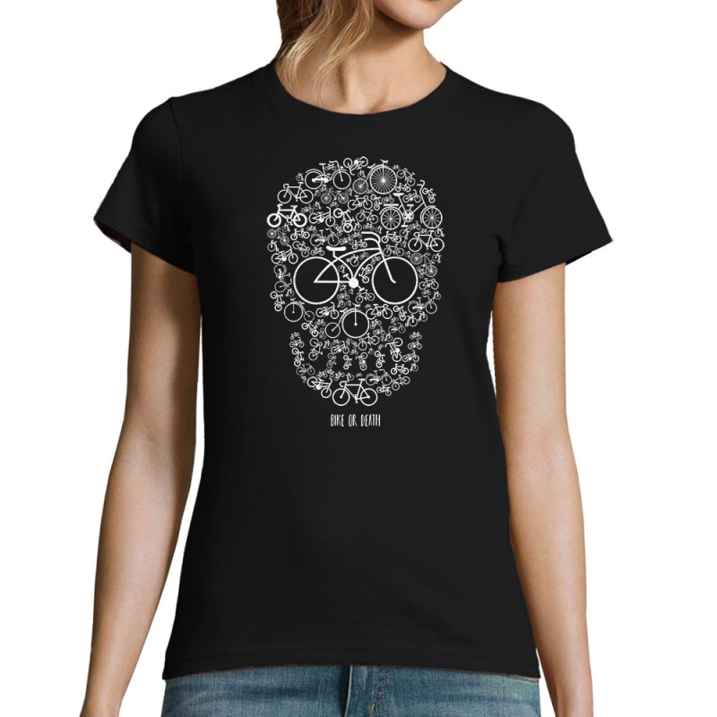 T-shirt femme noir Bike or Death (Caffein Art,Ecologie,Têtes de morts,Vélo)