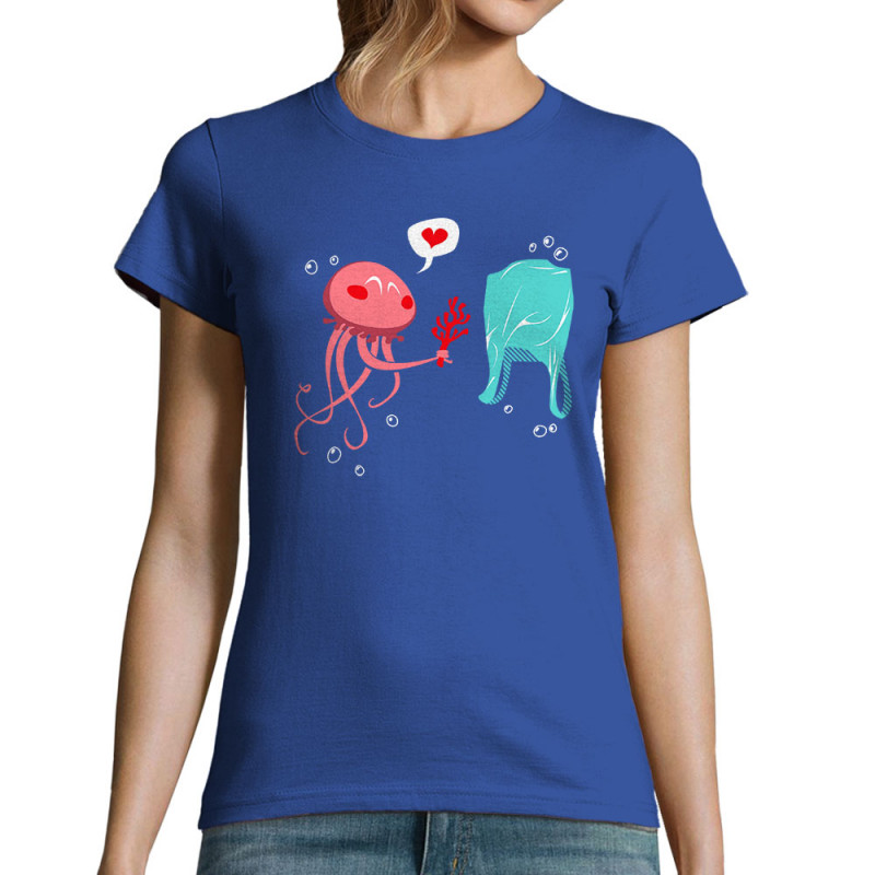 T-shirt femme bleu royal Méduse (Animaux,Ecologie)