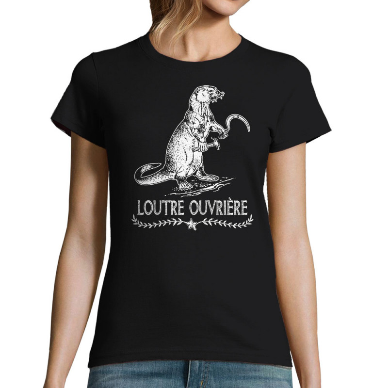 T-shirt femme noir Loutre Ouvrière (Gondrax,Les Bébêtes,Animaux,Humour)