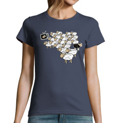 T-shirt femme bleu denim Moutons (Gondrax,Humour,Slogans engagés,Animaux)