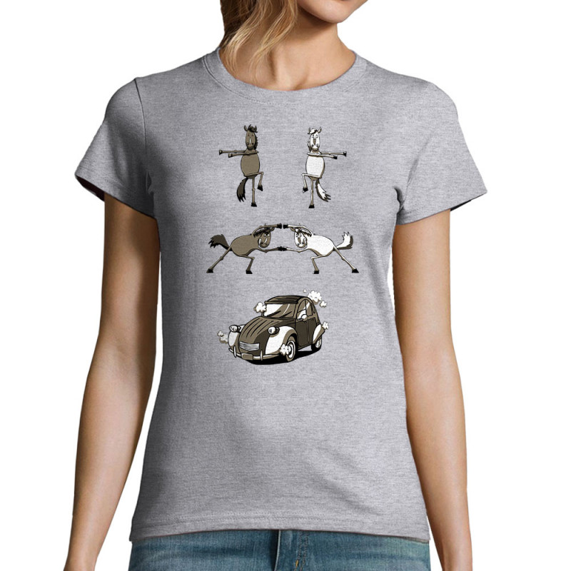 T-shirt femme gris chiné 2cv Fusion (Mr Mouton,Animaux,Humour)