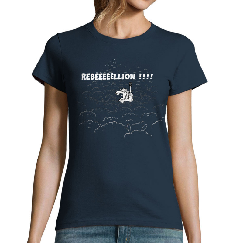 T-shirt femme bleu marine Rebêêêêêllion (Mr Mouton,Animaux,Humour)