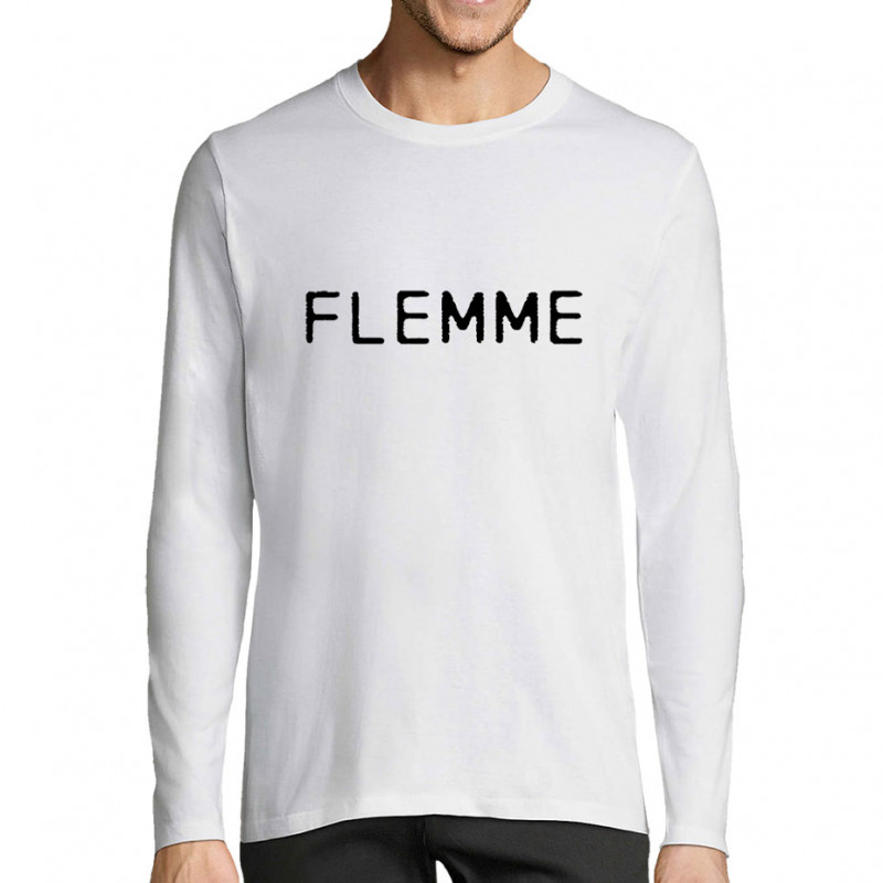 T-shirt homme manches longues blanc Flemme (Gondrax,Slogans Débiles)
