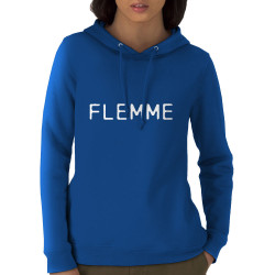 Sweat femme à capuche coton bio bleu royal Flemme (Gondrax,Slogans Débiles)