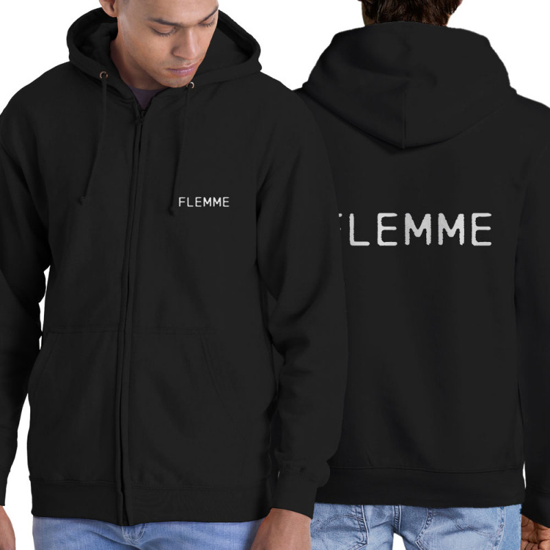 Sweat homme à capuche zippé noir Flemme (Gondrax,Slogans Débiles)
