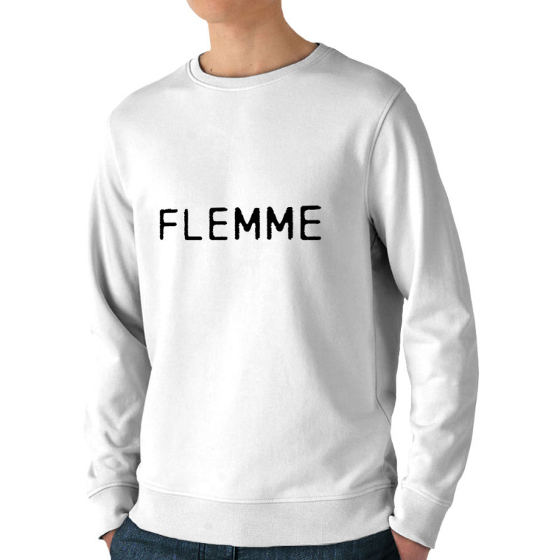 Sweat homme bio col rond blanc Flemme (Gondrax,Slogans Débiles)
