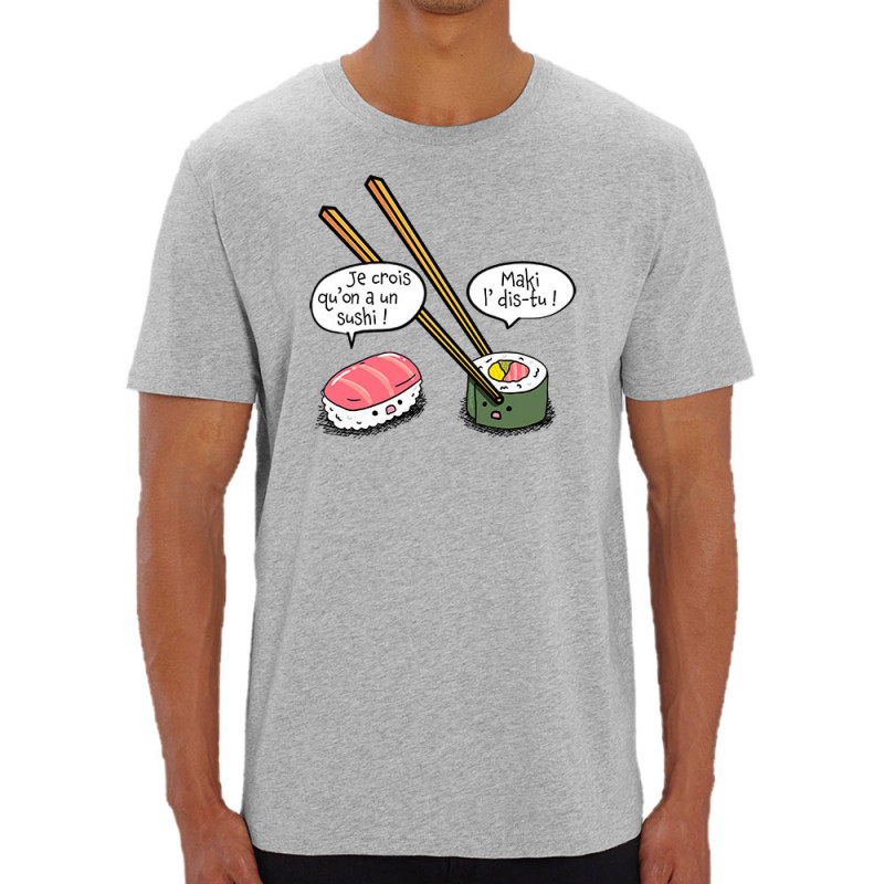 T-shirt homme coton bio gris chiné On a un sushi (Gondrax,Humour,Fruits & Légumes)