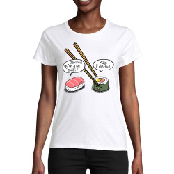 T-shirt femme coton bio blanc On a un sushi (Gondrax,Humour,Fruits & Légumes)