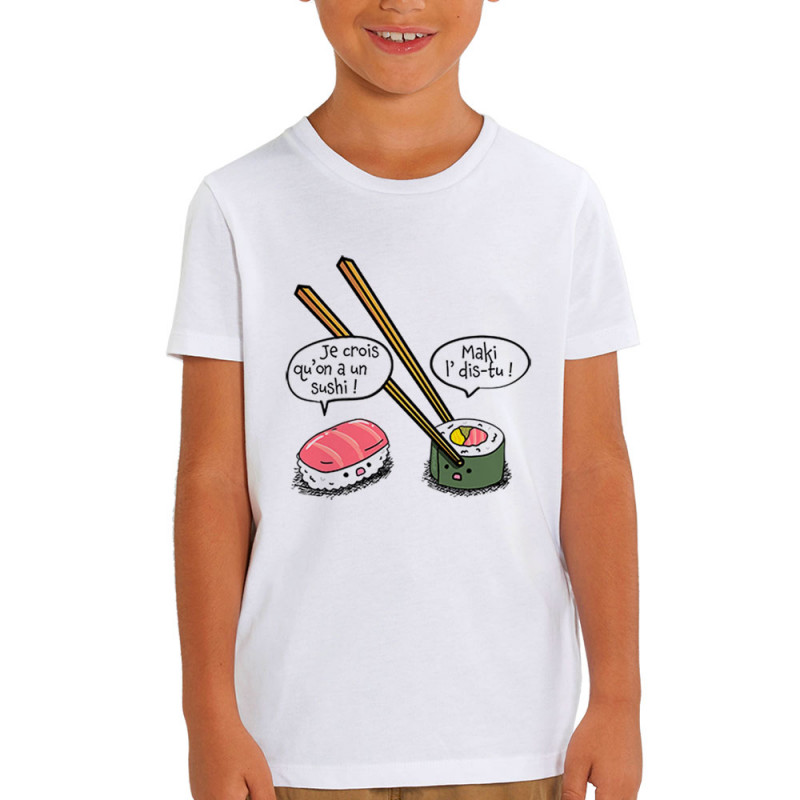 T-shirt enfant coton bio blanc On a un sushi (Gondrax,Humour,Fruits & Légumes)