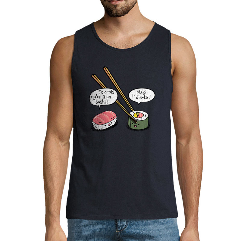 Débardeur homme bleu marine On a un sushi (Gondrax,Humour,Fruits & Légumes)