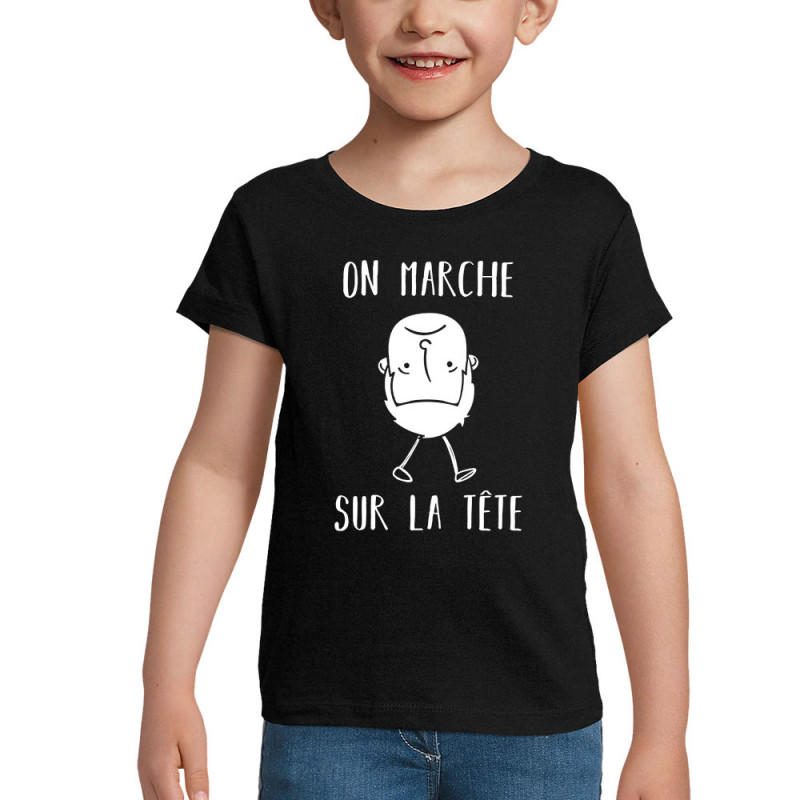 T-shirt fillette noir On marche sur la tête (Gondrax,Humour,Slogans Débiles)