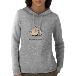 Sweat femme à capuche coton bio gris chiné Je suis ta paire (Gondrax,Humour,Slogans Débiles,Détournements)