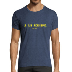 T-shirt homme fit bleu denim chiné Je suis richissime (Gondrax,Slogans Débiles,Humour)