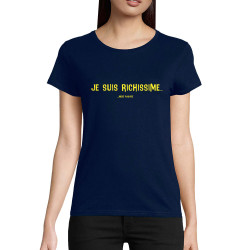 T-shirt femme coton bio bleu marine Je suis richissime (Gondrax,Slogans Débiles,Humour)
