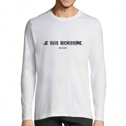 T-shirt homme manches longues blanc Je suis richissime (Gondrax,Slogans Débiles,Humour)