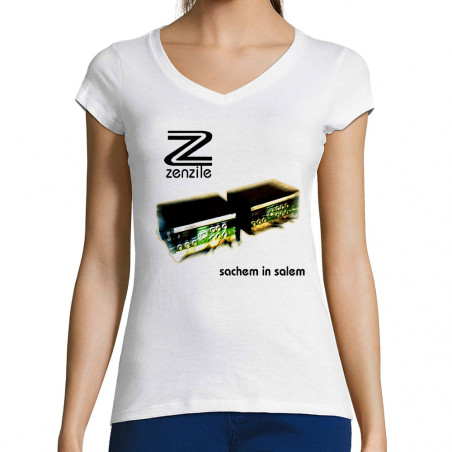 T-shirt femme col V blanc Zenzile - Sachem in Salem (Zenzile)